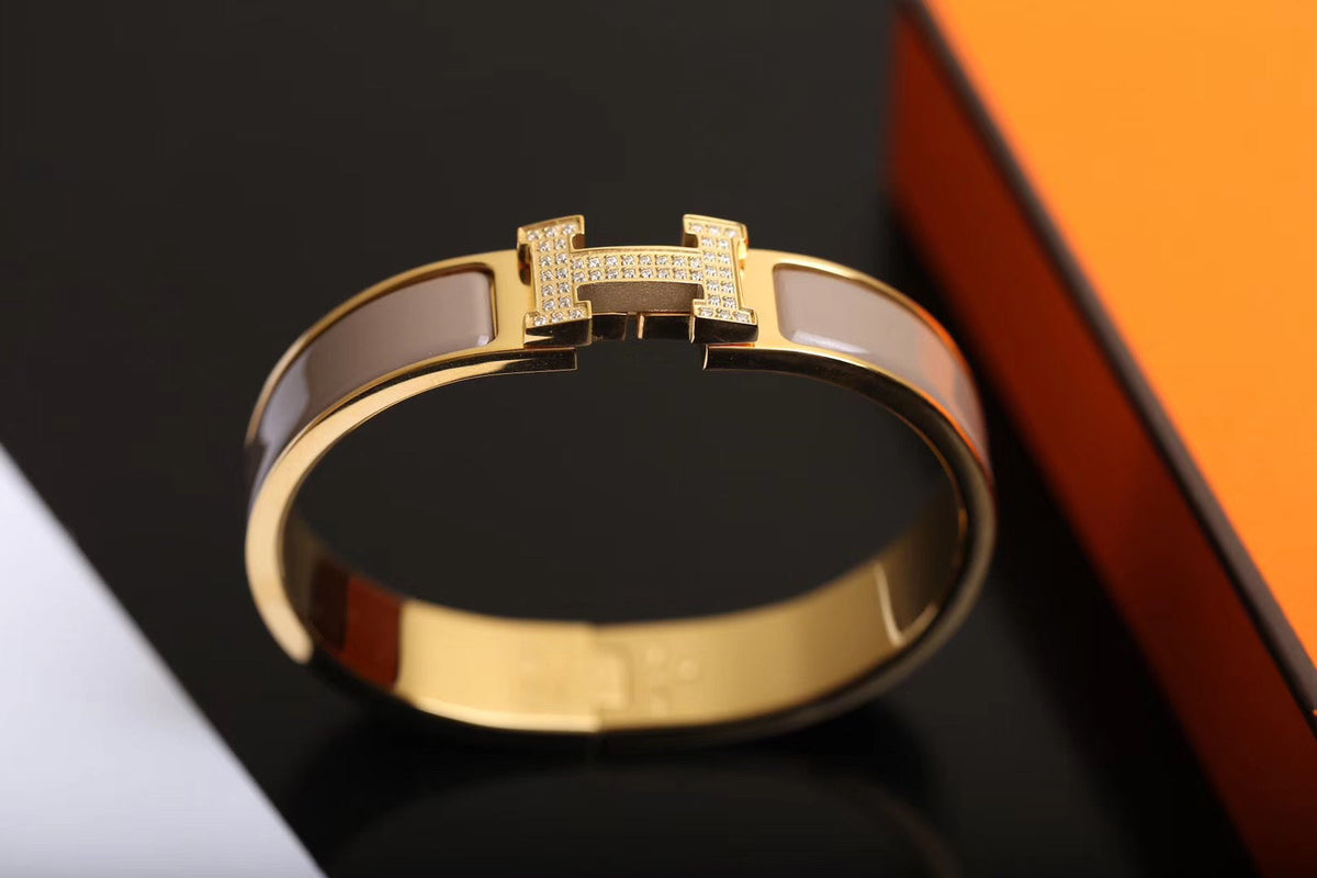 Hermes H Bracelet Gold Cubic Zirconia