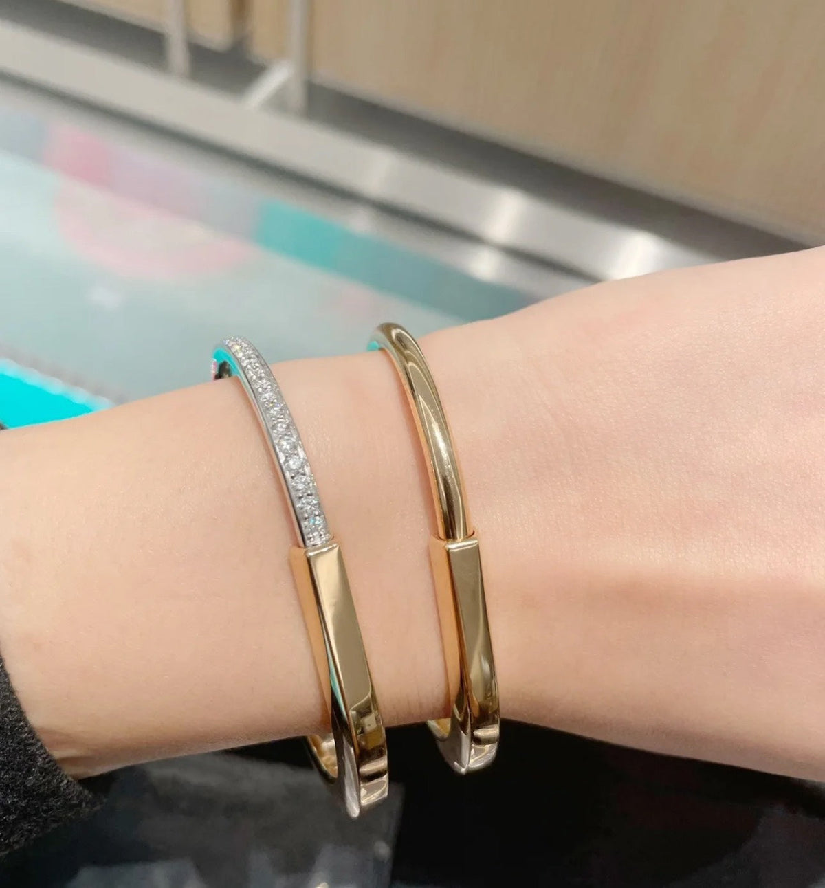 Tiffany Lock Pink Gold Silver Cubic Zirconia Bracelet