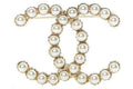 Chanel Glass Pearl CC Brooch Gold/Pearly White