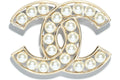 Chanel Glass Pearl CC Brooch Gold