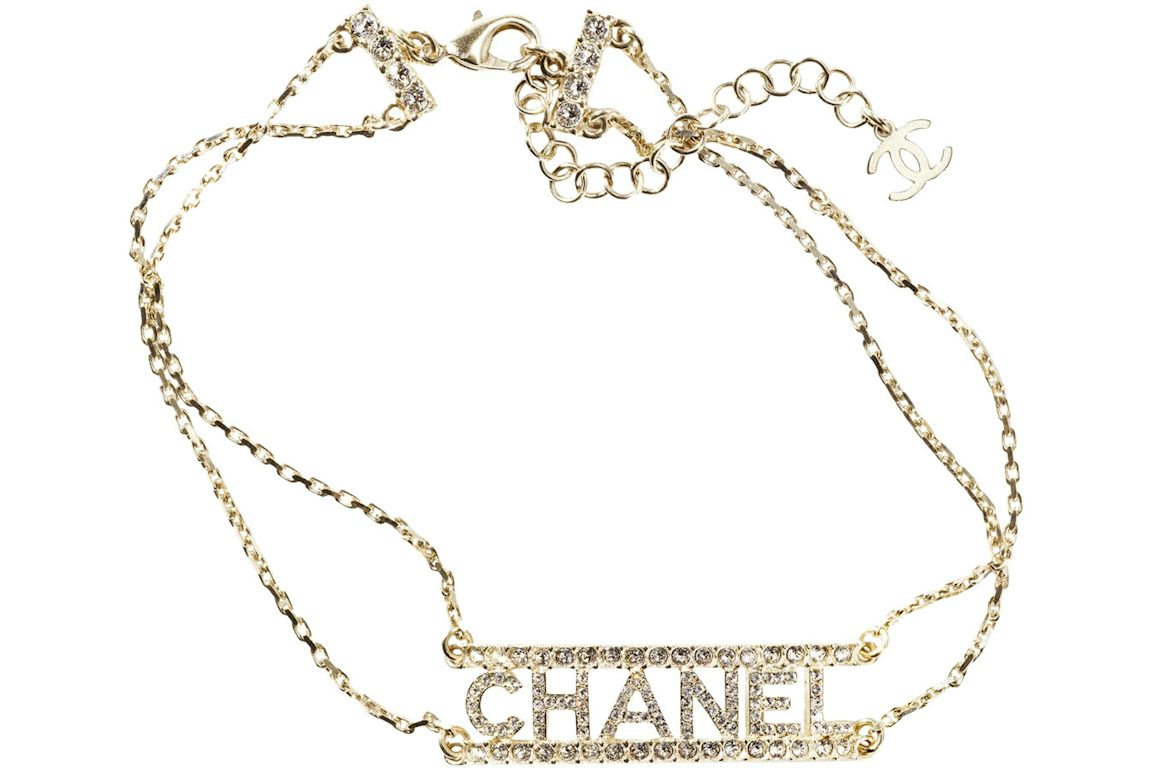 Chanel Metal Choker Necklace Gold/Crystal