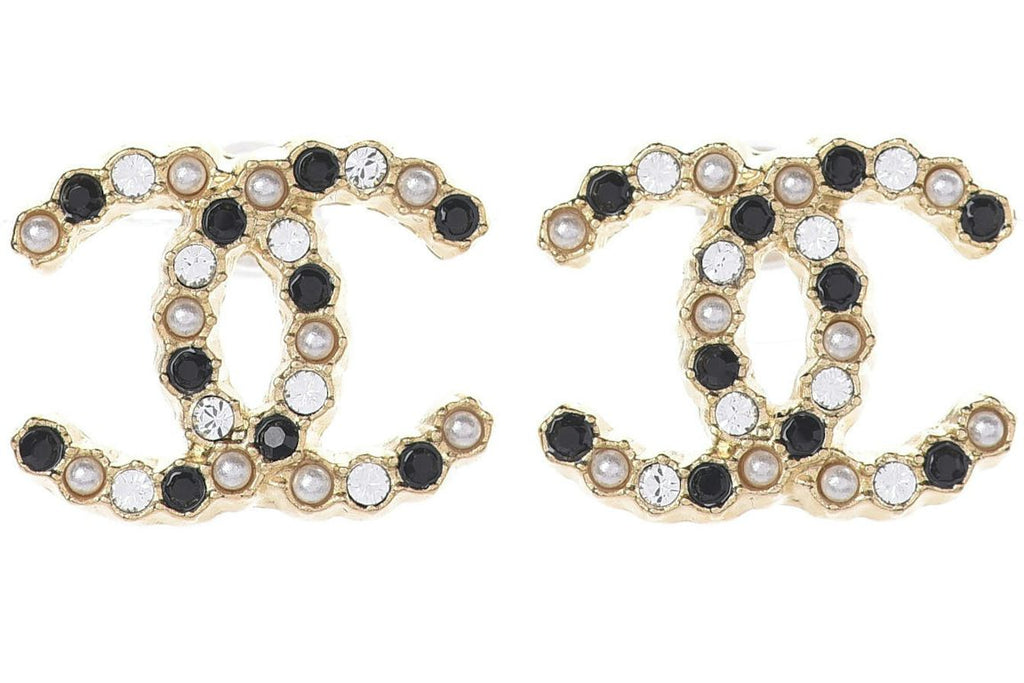 Chanel Resin Pearl Crystal CC Earrings Gold