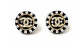 Chanel Round CC Logo Earrings Gold/Black/White (ABA113)