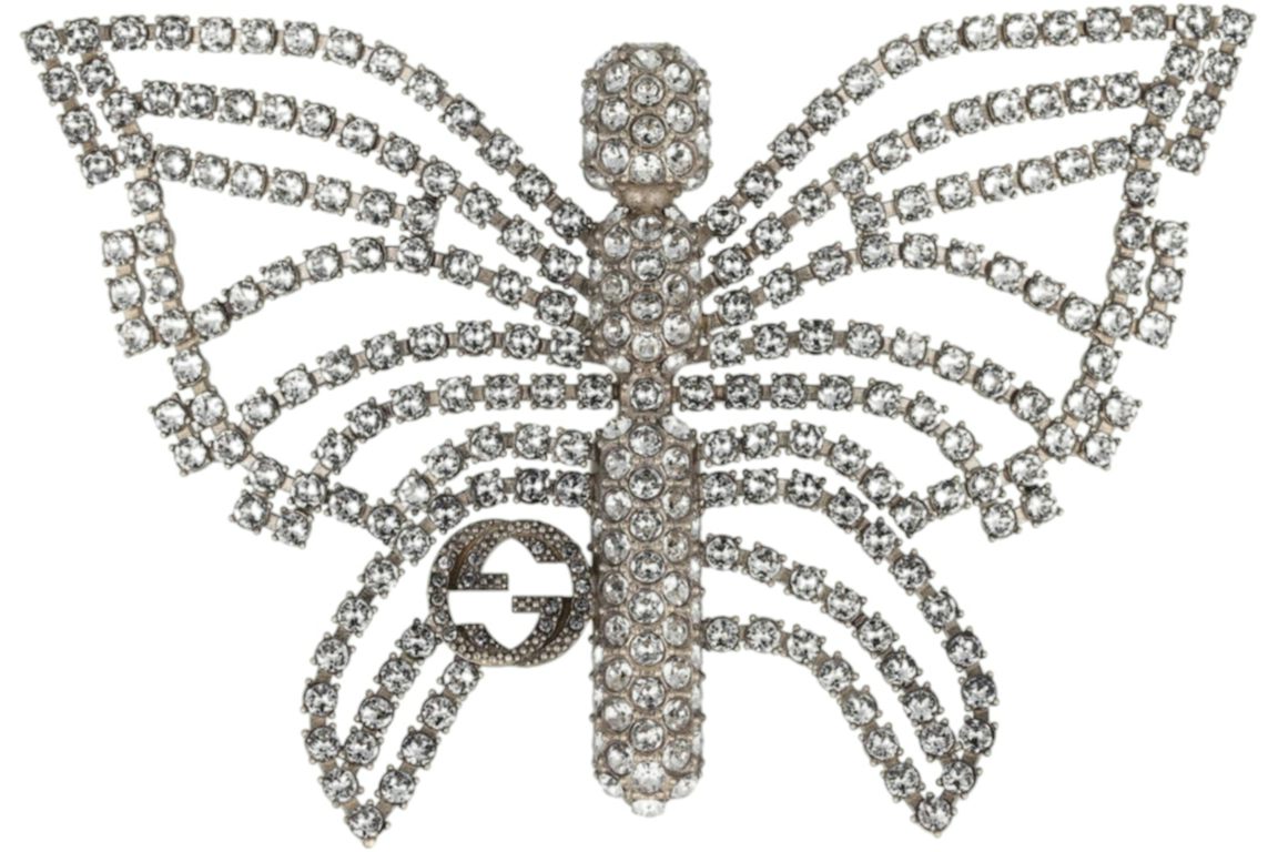 Gucci Crystal Embellished Butterfly Brooch Silver
