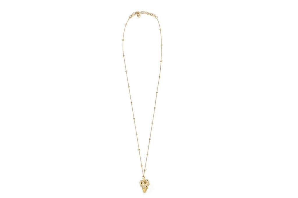 Philipp Plein $kull Crown Crystal Cable Chain Necklace Gold