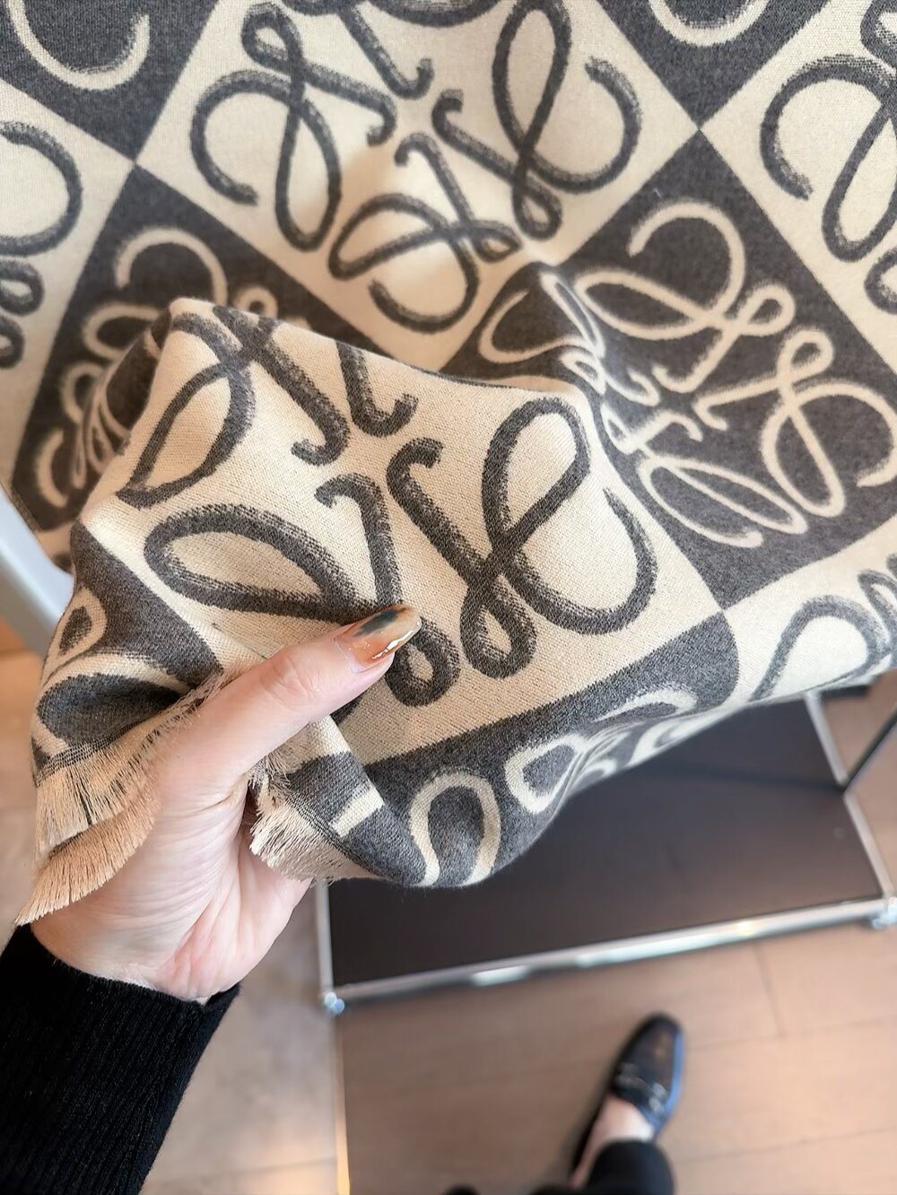 Loewe Taupe Graphic Motif Scarf — detail