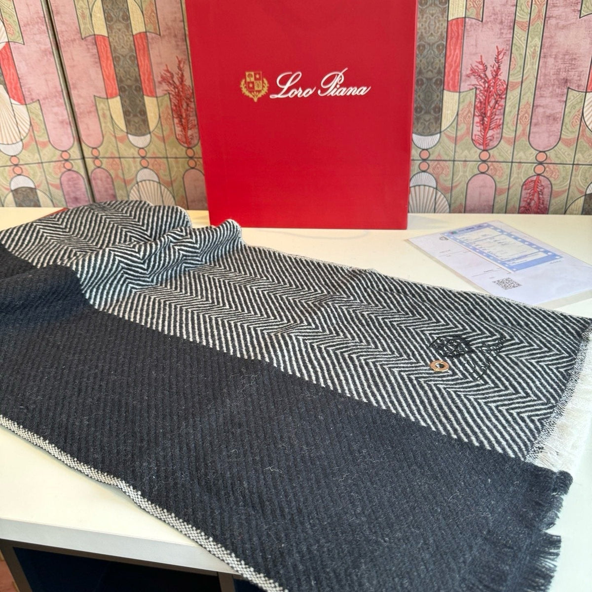 Loro Piana Herringbone Fringed Scarf — hero