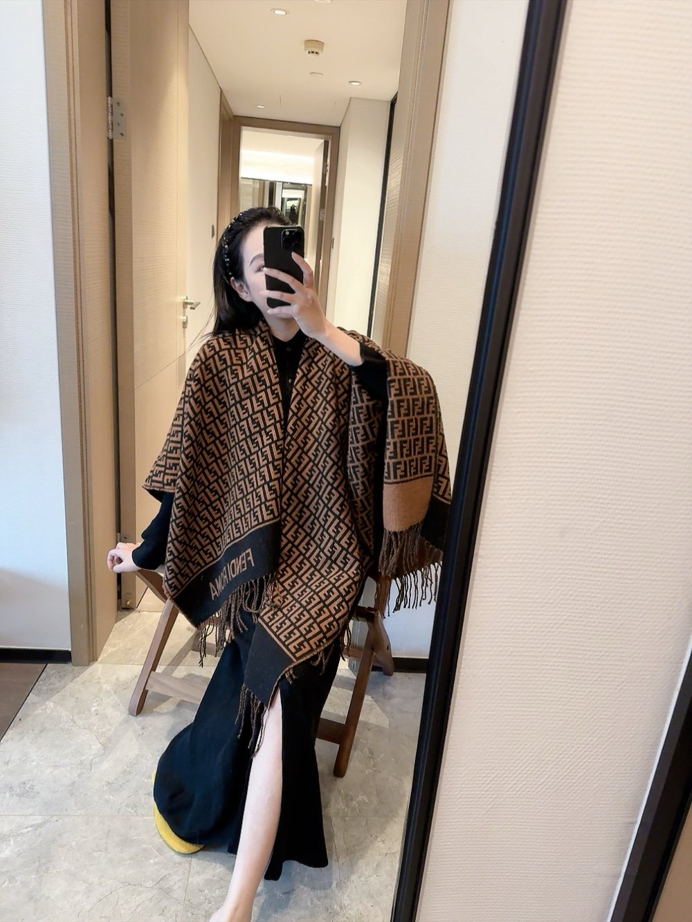 Fendi Geometric Fringed Poncho — front