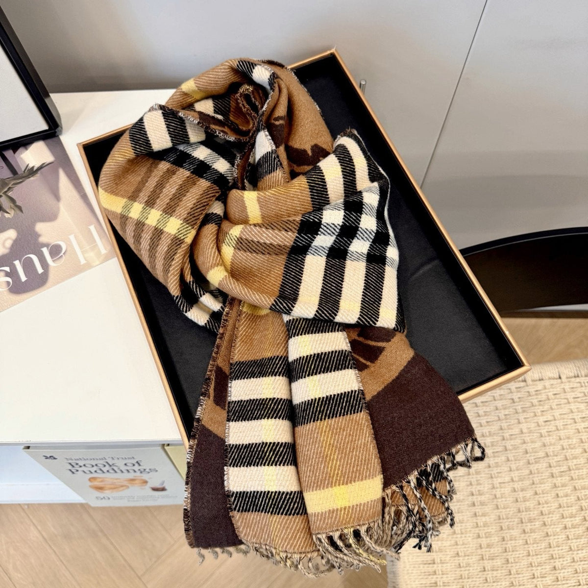 Burberry Brown Plaid Fringe Scarf — side