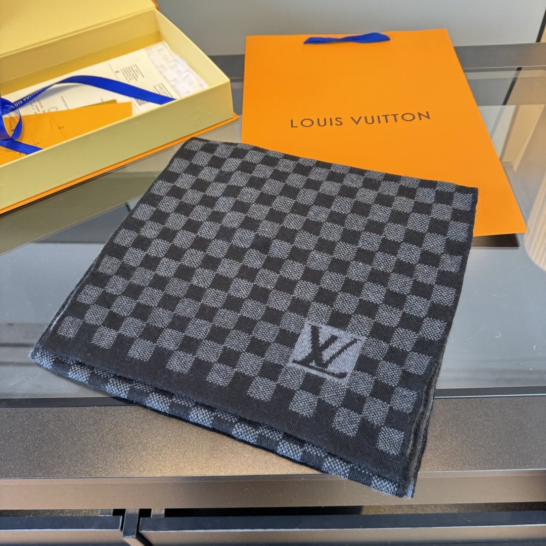 Louis Vuitton Black and Charcoal Checkerboard Scarf — front