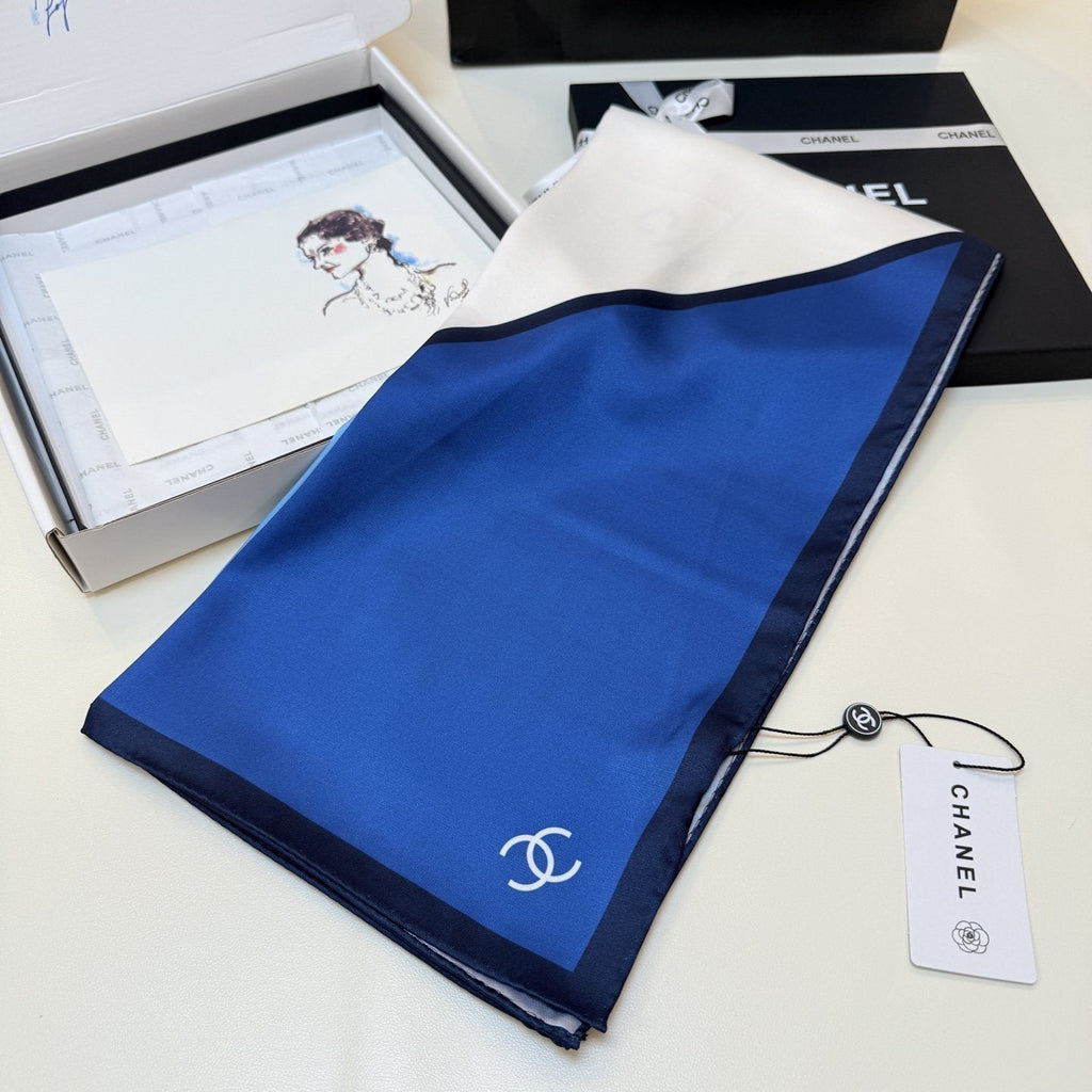 Chanel Blue Color-Block Square Scarf — side