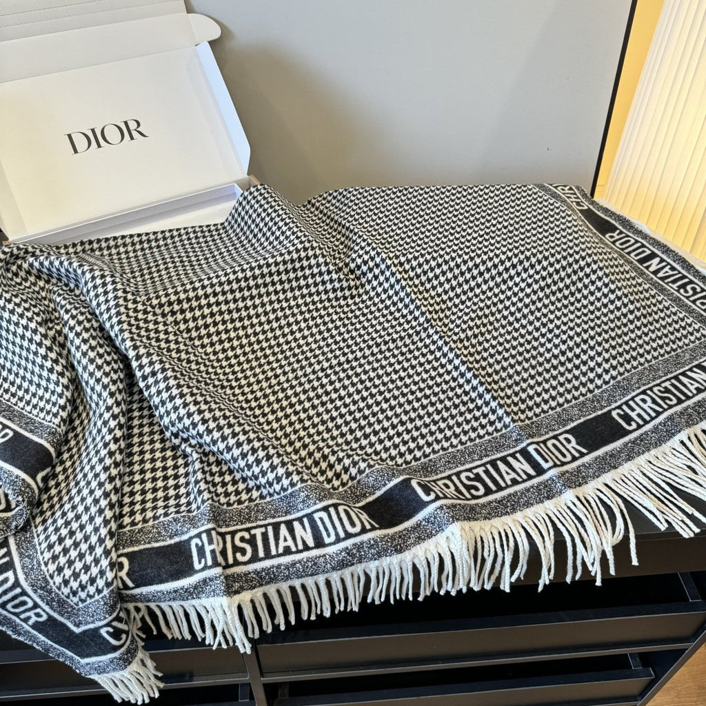 Dior Houndstooth Fringe Scarf — front