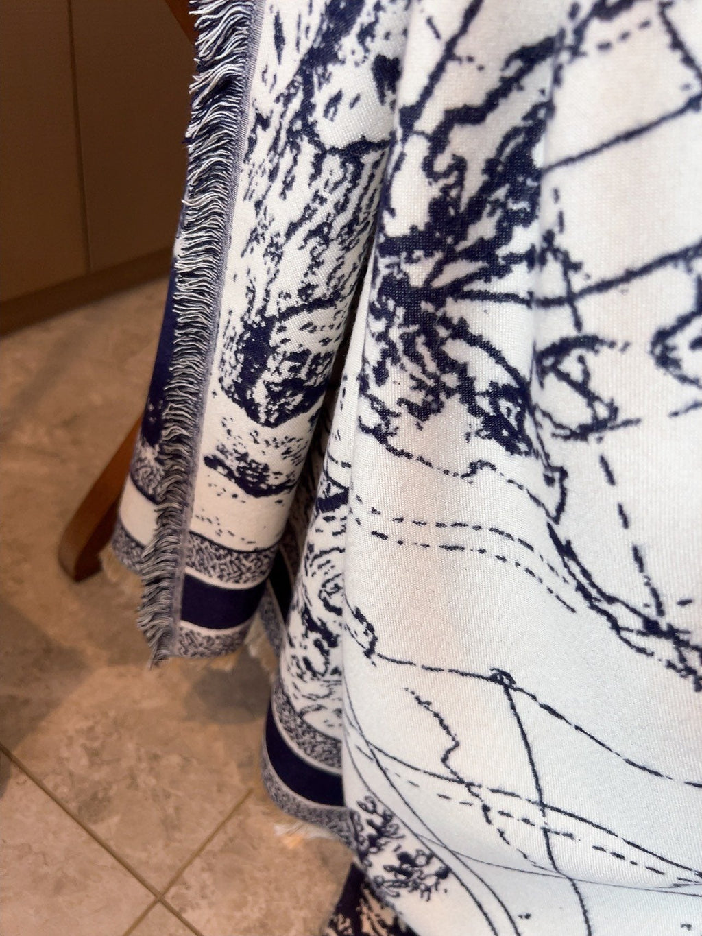 Dior Toile Print Fringed Shawl — model