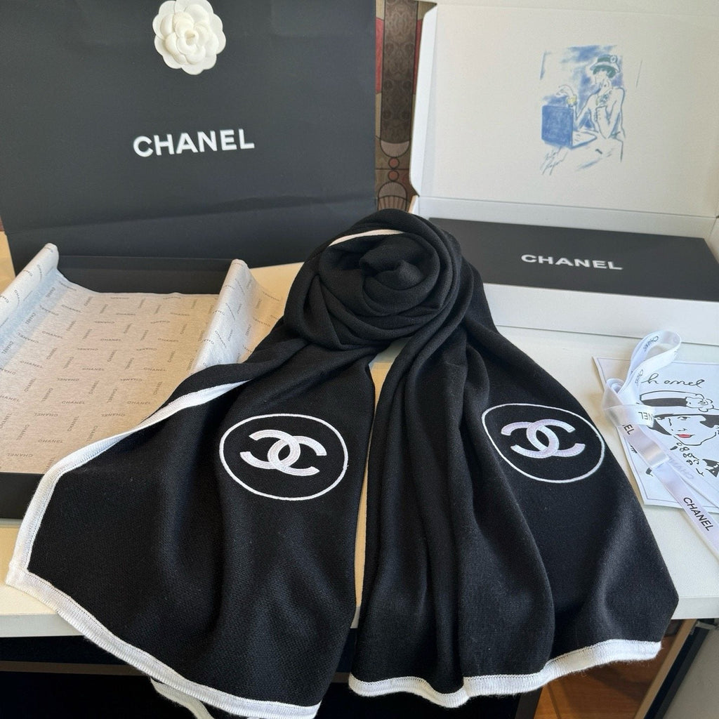 Chanel Contrast-Trim Logo Scarf — hero