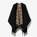 Fringed Plaid-Panel Poncho — hero
