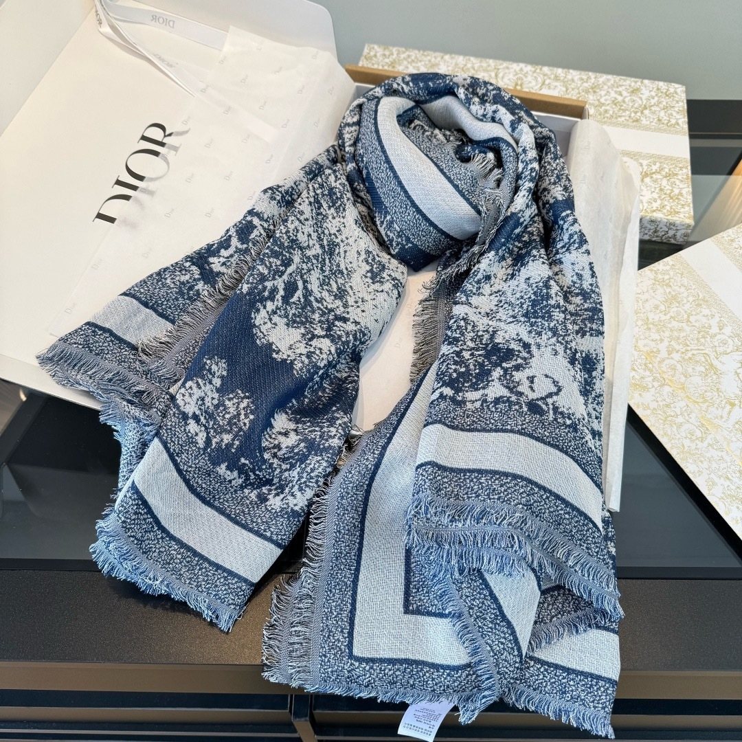Dior Fringed Animal Print Square Scarf — side
