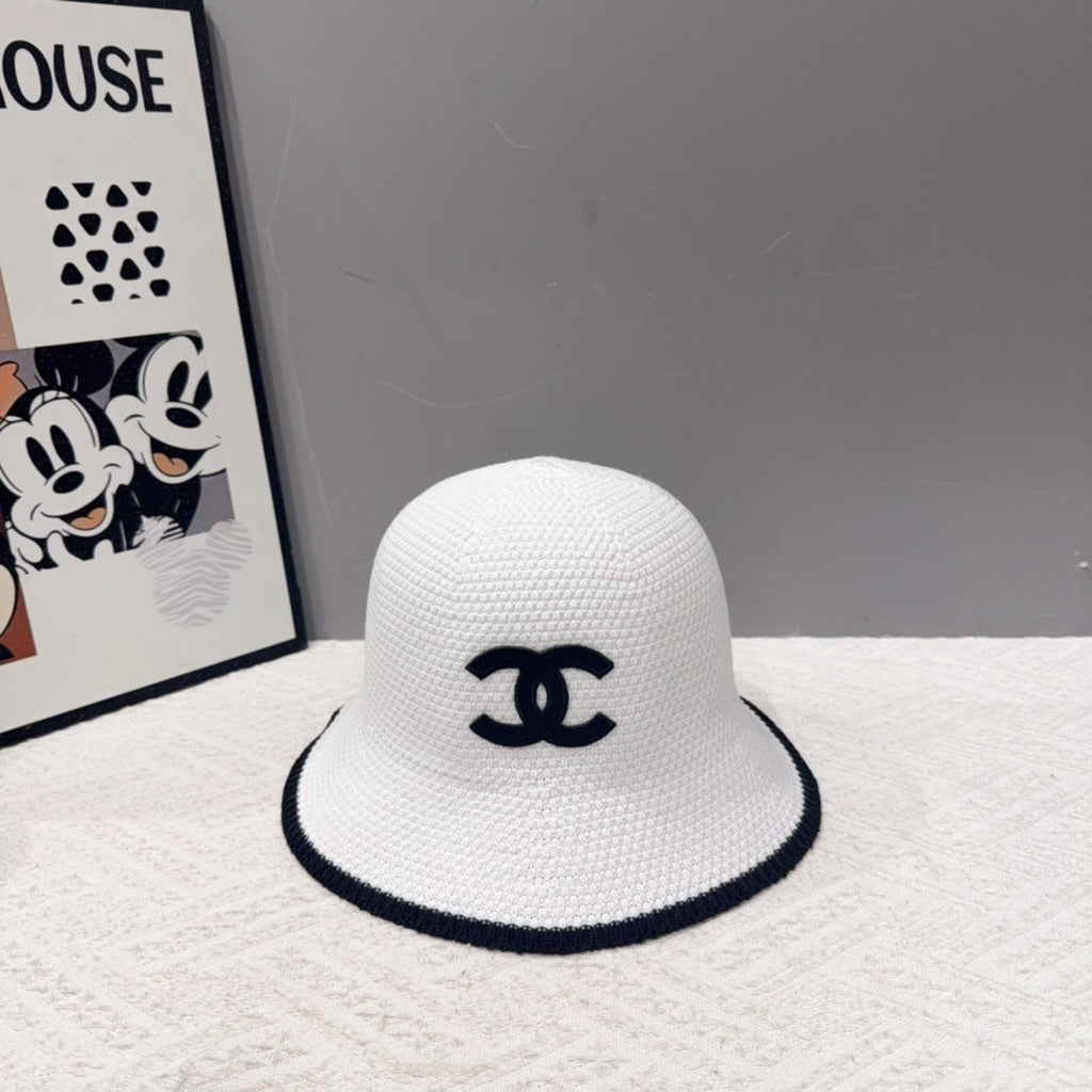 Chanel-Inspired Bucket Hat - White / Black