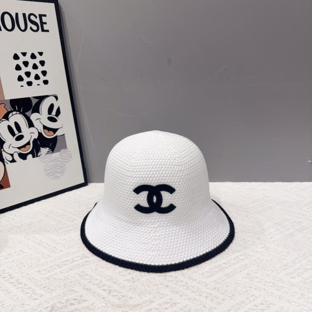 Chanel-Inspired Bucket Hat - White / Black