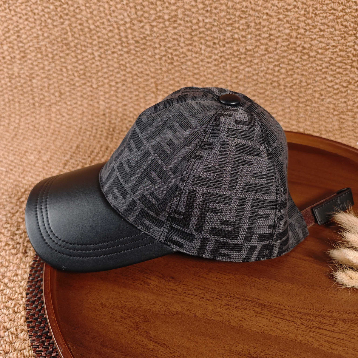 Fendi FF Monogram Leather Brim Baseball Cap